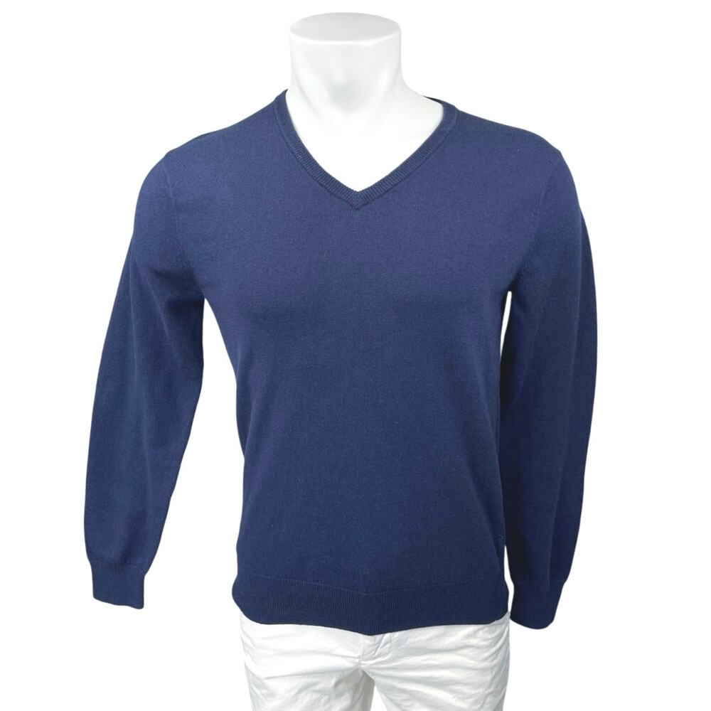 NEW J.Crew Harbor Cotton Men's Blue Wool Knit Long Sleeve V-Neck Sweater Top S